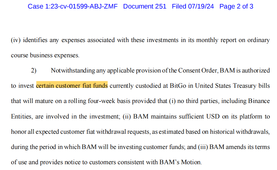 币安子公司bam获法院批准，允许将客户法定资金投资美国国债意味着什么？